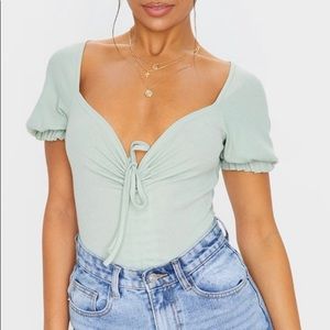 NEW green ribbed short sleeve bodysuit